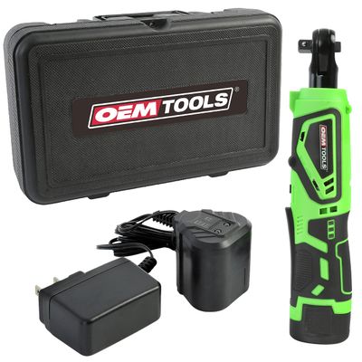 OEMTOOLS 24685 12V MAX Li-ion Power Ratchet, 3/8 Cordless Electric Ratchet Wrench, 35 Lbs. Torque, Electroplated, Lightweight And Ergonomic With Built-in LED Worklight