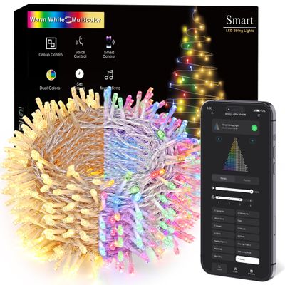 BrizLabs Smart Christmas Lights with App & Voice Control, 180ft 500 LED Warm White & Multicolor Color Changing String Lights, Dimmable Christmas Tree Light String Clear Wire for Xmas Tree Party Decor