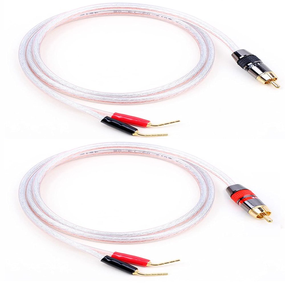 JORZOR 2 Pack Pin Type Plug to RCA Male Plug 14 AWG Speaker CableAudiophile 14 AWG OFC Speaker Wire (1M(3.3ft), 2 pin to RCA Male)