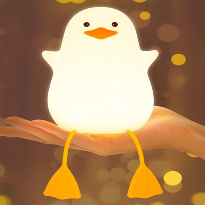 Amaredom Cute Duck Night Light, Squishy Duck Lamp, Silicone Dimmable Nursery Nightlight, Rechargeable LED Bedside Lamp with 20 Minutes Timer & Tap Control for Kids Baby Toddler Decor Bedrooms