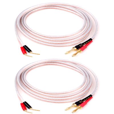 JORZOR 2 Pack Pin Type Plug to Banana Male Plug Speaker CableAudiophile 14 AWG OFC Speaker Wire (3M(10FT), 2 pin to 2 Banana Plug)