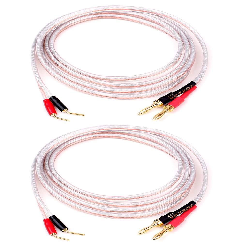 JORZOR 2 Pack Pin Type Plug to Banana Male Plug Speaker CableAudiophile 14 AWG OFC Speaker Wire (3M(10FT), 2 pin to 2 Banana Plug)
