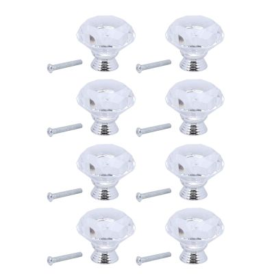 Raguso 8pcs 40mm Crystal Glass Knob Diamond Shaped Cabinet Handle Drawer Pull for Drawer Cabinet Wardrobe