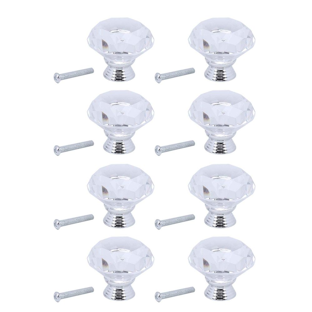Raguso 8pcs 40mm Crystal Glass Knob Diamond Shaped Cabinet Handle Drawer Pull for Drawer Cabinet Wardrobe