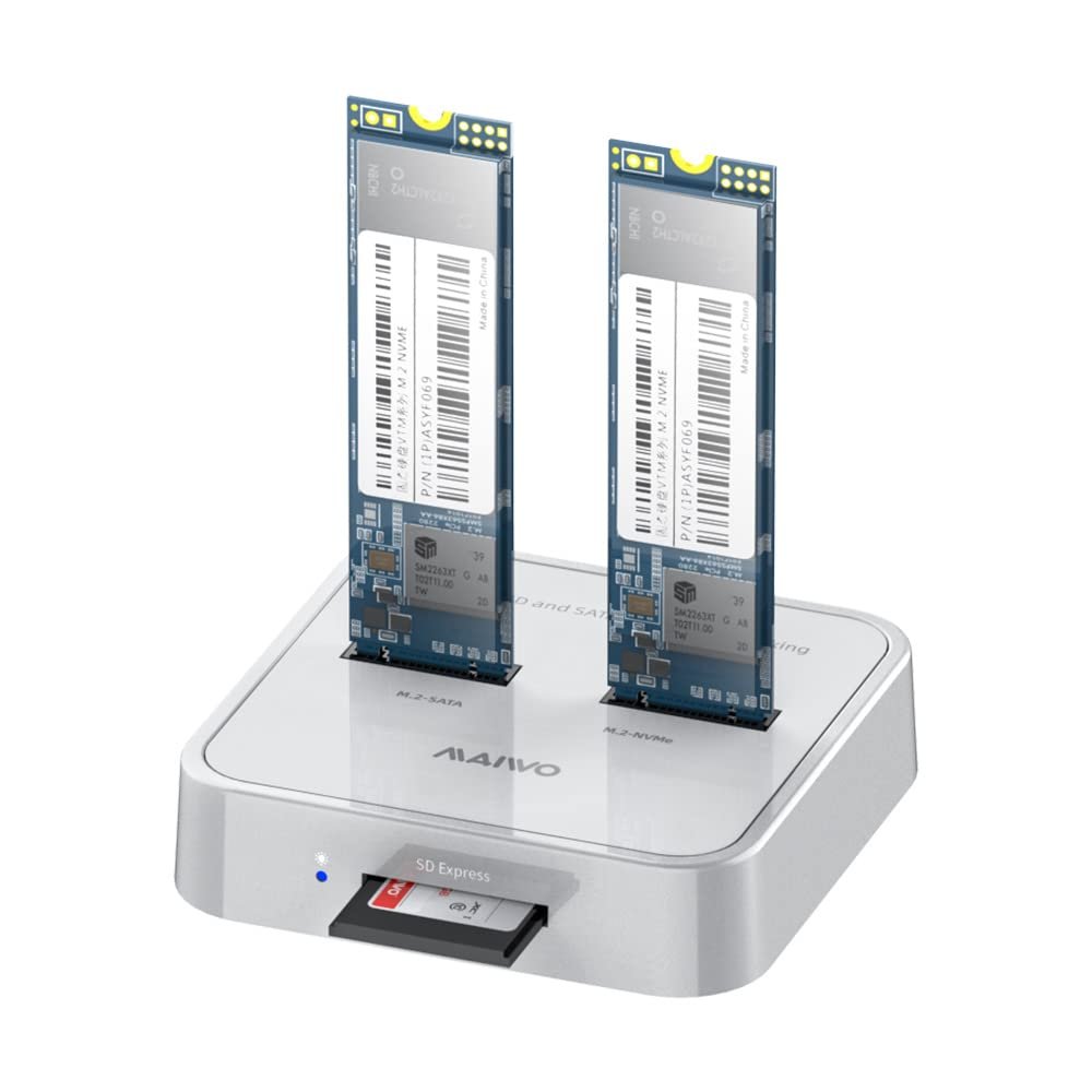 MAIWO K3016SD NVMe SATA SD 3 Bay SSD Docking Station, 10Gbps M.2 SSD Reader Adapter Enclosure, Compatible SD Express/M.2 NVMe SATA SSD. (Not Support Clone)