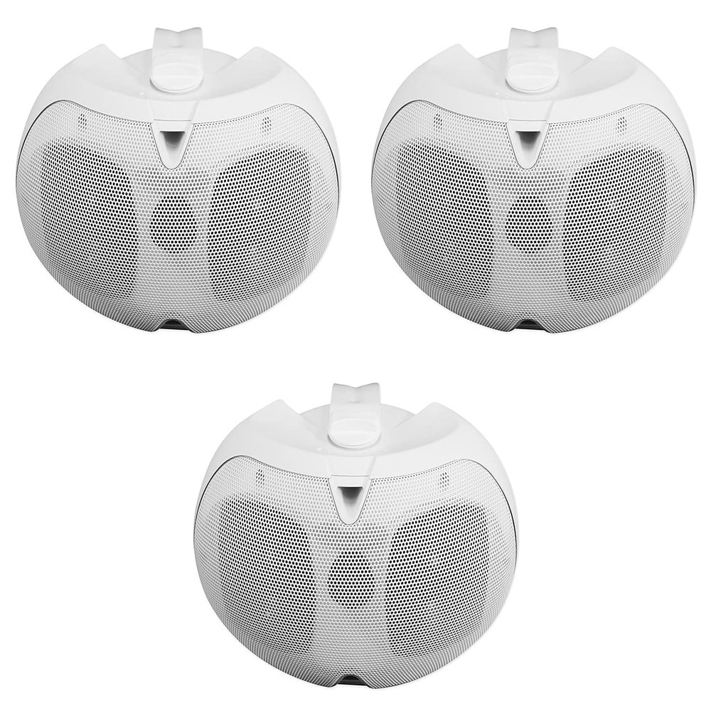 Rockville D4-70 White Dual 4 in 70V 100V Commercial Wall Mount Speaker, Weather Resistant, Euro-Block Terminals, for Restaurants Offices Patios, 3-Piece
