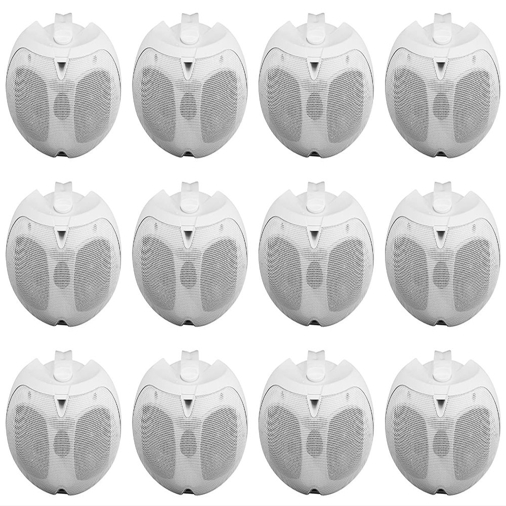 Rockville D4-70 White Dual 4-in 70V Commercial/Restaurant Wall Mount Speakers, Indoor Outdoor Use, Weather Resistant ABS Cabinet, 12-Piece