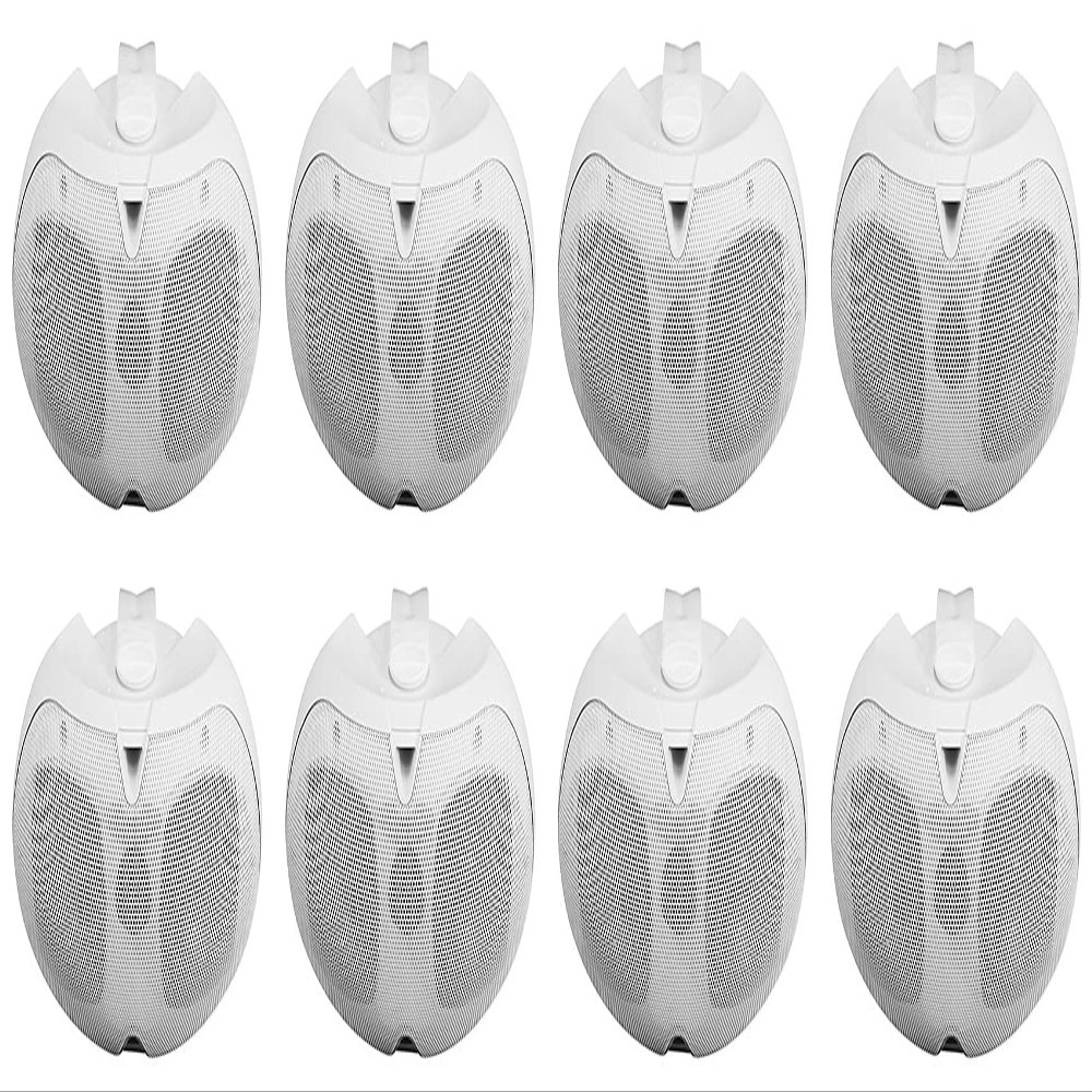 Rockville D4-70 White Dual 4-in 70V Commercial/Restaurant Wall Mount Speakers, Indoor Outdoor Use, Weather Resistant ABS Cabinet, 8-Piece
