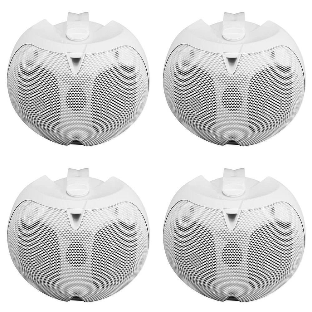 Rockville D4-70 White Dual 4 in 70V Commercial Wall Mount Speakers, 3.75-30-Watt Tap, 70Hz-20kHz, Weather Resistant ABS, for Restaurants Patios, 4-Piece