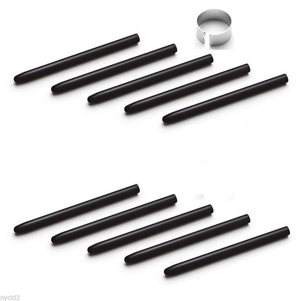 10 Pcs Black Standard Pen Nibs for WACOM CTL-490, CTL-690, CTH-490, CTH-690 w/Removal Ring