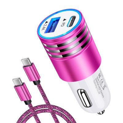 Fast Type C Car Charger for Samsung Galaxy S26 Ultra S26 Plus S24 S23 S22 S22+ S21 S20 A53 Z Flip 7 6 5 4 Z Flod A32 A72 A12 A52 A21 A50 A51,30W USB C PD Car Block,6FT Fast Charging USB C to C Cable