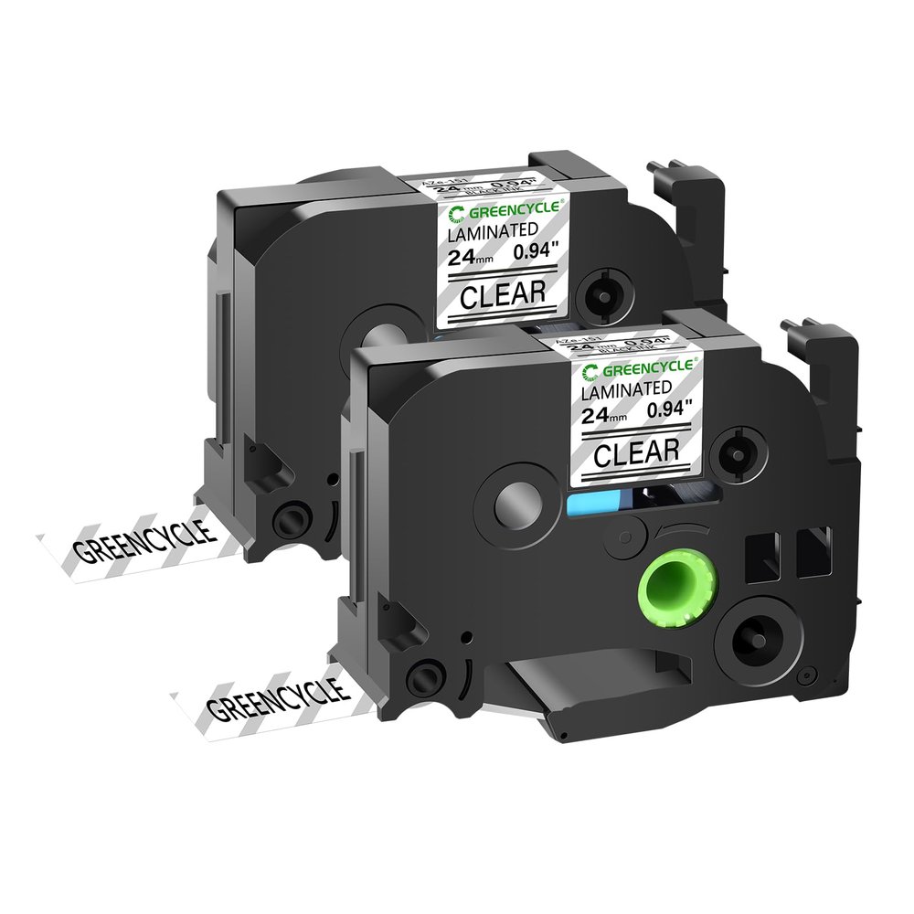 GREENCYCLE Compatible for Brother P-Touch TZe-151 TZe151 AZE Tape 24mm 0.94 Inch 1" Black on Clear Laminated Label Tape for PT2730 PT9600 PTD600VP PTD800W PTH500LI PTP700 PTP710BT PTP750W, 2 Pack