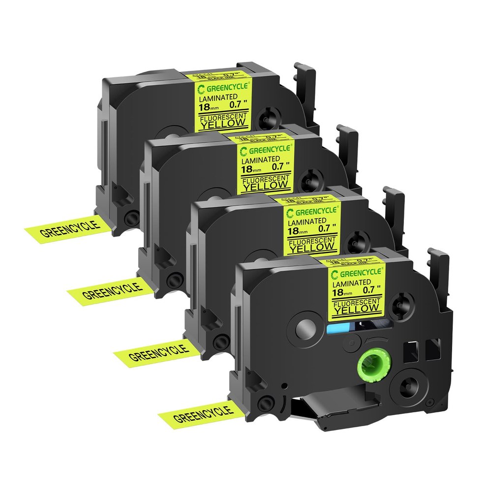 GREENCYCLE Compatible for TZ TZE C41 TZe-C41 AZE C41 0.7 Inch 3/4" Black on Fluorescent Yellow Laminated Label Tape 18mm x 5m for PTD400, PT-P750W, PTD450, PTD600, PTP700, PTP710BT, 4 Pack