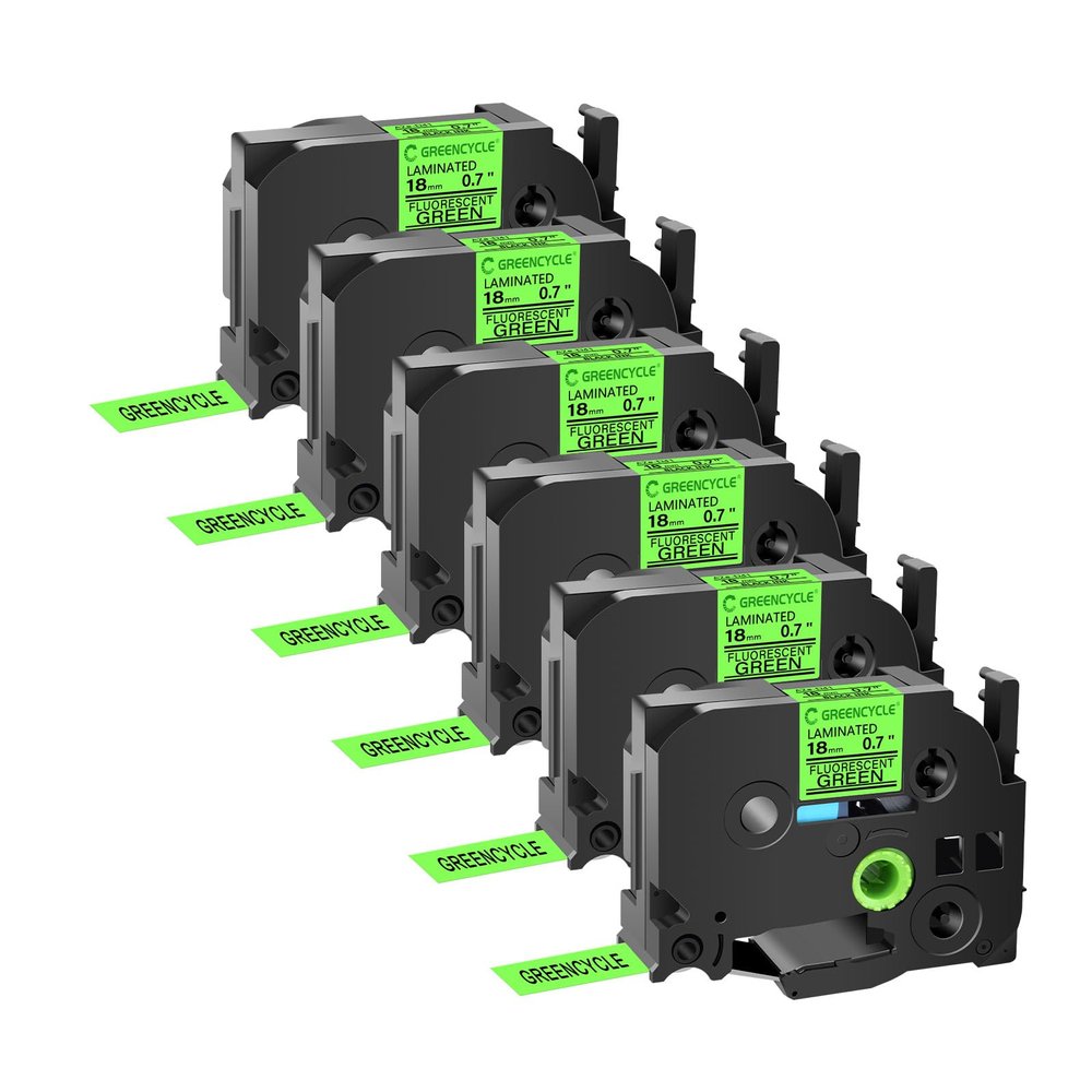 GREENCYCLE Compatible for TZ TZE D41 TZe-D41 AZE D41 0.7 Inch 3/4" Black on Fluorescent Green Laminated Label Tape 18mm x 5m for PTD400, PT-P750W, PTD450, PTD600, PTP700, PTP710BT, 6 Pack