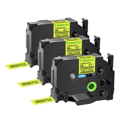 GREENCYCLE Compatible for TZ TZE C41 TZe-C41 AZE C41 0.7 Inch 3/4" Black on Fluorescent Yellow Laminated Label Tape 18mm x 5m for PTD400, PT-P750W, PTD450, PTD600, PTP700, PTP710BT, 3 Pack