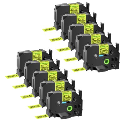 GREENCYCLE Compatible for TZ TZE C41 TZe-C41 AZE C41 0.7 Inch 3/4" Black on Fluorescent Yellow Laminated Label Tape 18mm x 5m for PTD400, PT-P750W, PTD450, PTD600, PTP700, PTP710BT, 10 Pack