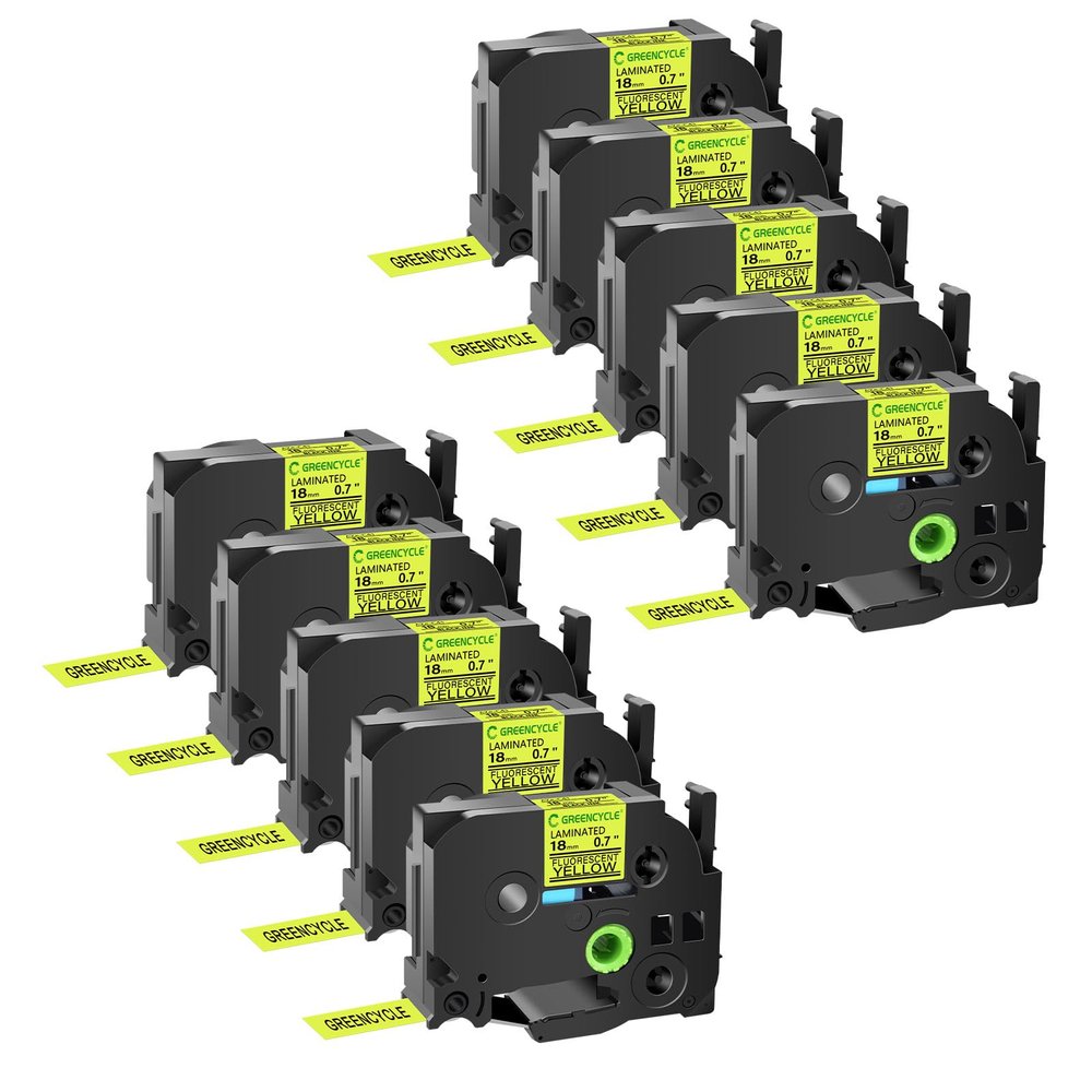 GREENCYCLE Compatible for TZ TZE C41 TZe-C41 AZE C41 0.7 Inch 3/4" Black on Fluorescent Yellow Laminated Label Tape 18mm x 5m for PTD400, PT-P750W, PTD450, PTD600, PTP700, PTP710BT, 10 Pack