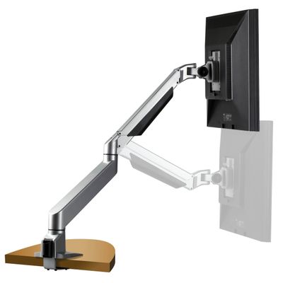 Ergonomic Single Monitor Arm with Easy to Adjust Pneumatic Lift, Slim Profile, Clamp Mount, Holds Monitors up to 27" with Wire Management, Silver