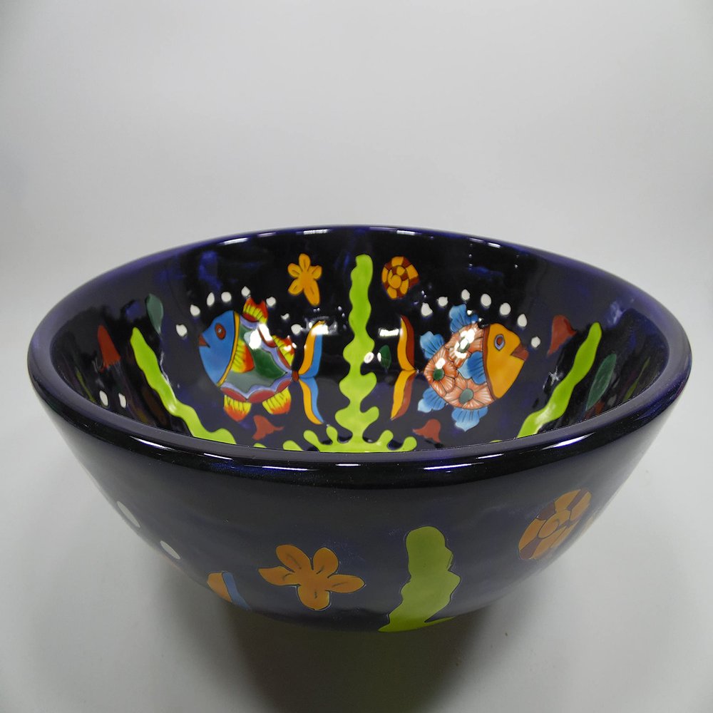 15" round TALAVERA VESSEL SINK Mexican handmade ceramic bathroom basin, folk art