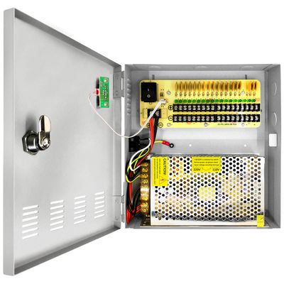 18 Channel 12 Volt DC Output 20A CCTV Distributed Power Supply Box for Security Camera with AC Plug and Lock for Security Cameras, DVRs, CCTV Power Supply (20A 18-Channel)