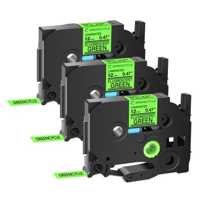 GREENCYCLE Compatible for TZ TZE D31 TZe-D31 AZE D31 0.47 Inch 1/2" Black on Fluorescent Green Laminated Label Tape 12mm x 5m for PTD210 D400AD D600 PTH100 PTH110 PT1290 PT-1230PC, 3 Pack