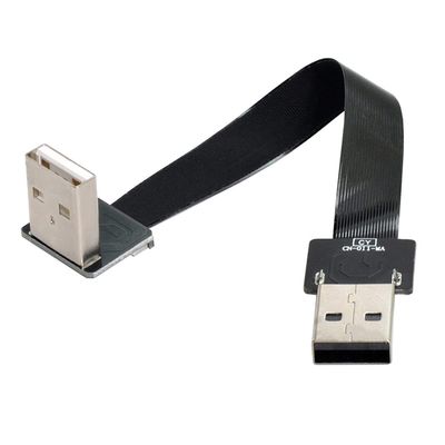 cablecc USB 2.0 Type-A Male to Type-A Male Data Flat Slim FPC Cable Down Angled 90 Degree for FPV & Disk & Scanner & Printer 20CM