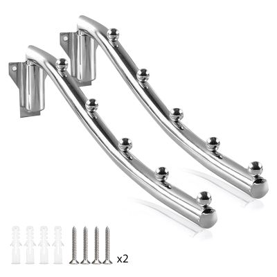 Burlife Wall Mounted Folding Clothes Hanger Rack, Stainless Steel, Brushed, Silver, 2 Pack
