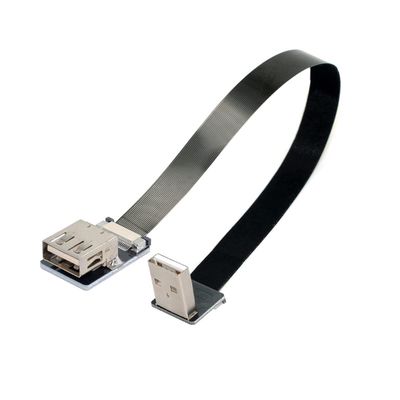 cablecc Down Angled USB 2.0 Type-A Male to Female Extension Data Flat Slim FPC Cable for FPV & Disk & Scanner & Printer 200cm