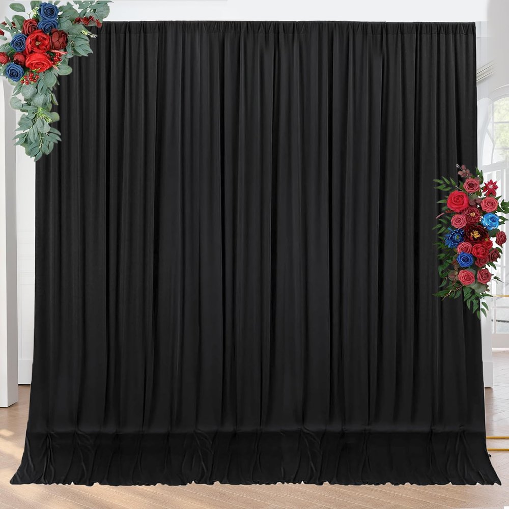 10ft x 10ft Wrinkle Free Black Backdrop Curtains for Parties, 2 Panels 5ftx10ft Polyester Photo Backdrop Drapes for Wedding Birthday Graduation Photography Background