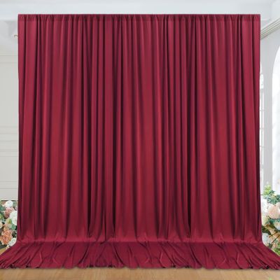 10ft x 10ft Wrinkle Free Maroon Backdrop Curtains for Parties, 2 Panels Silky Polyester Photo Backdrop Drapes for Wedding Birthday Christmas Photography Background Stand
