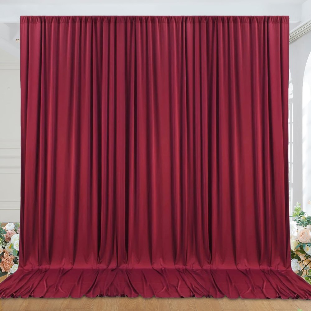 10ft x 10ft Wrinkle Free Maroon Backdrop Curtains for Parties, 2 Panels Silky Polyester Photo Backdrop Drapes for Wedding Birthday Christmas Photography Background Stand