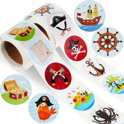 Outus 500 Pieces Pirate Stickers Bulk for Kids Small Fun Pirate Themed Party Sticker Favors Assorted Roll Wall Decals for Water Bottles Laptop Luggage Computer Scrapbooking Halloween Birthday Decor