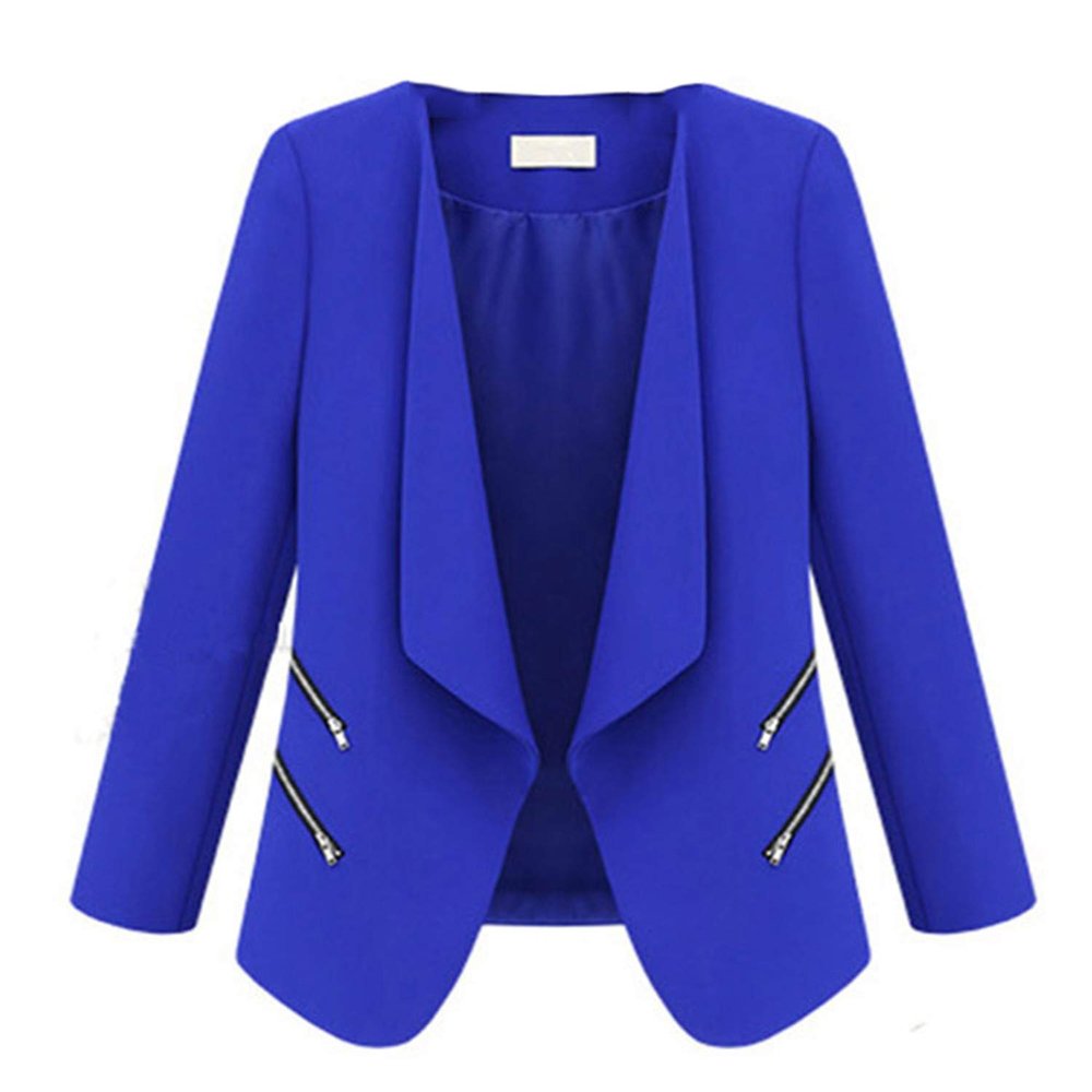 Andongnywell Women's Long Sleeve Open Front Lightweight Work Office Blazer Jacket Overcoats Outwear (Blue,4,X-Large)