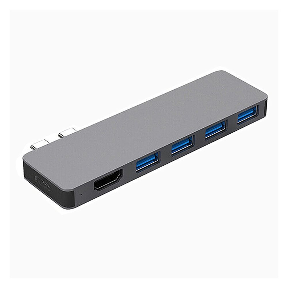 QAZWSXED LESANGBAIHUODIAN 6-in-1 Dual Type-C Hub Portable Converter Splitter Fit for MacBook Pro/Air 4K HDMI-Compatible/USB 3.0/PD/USB-C Adapter