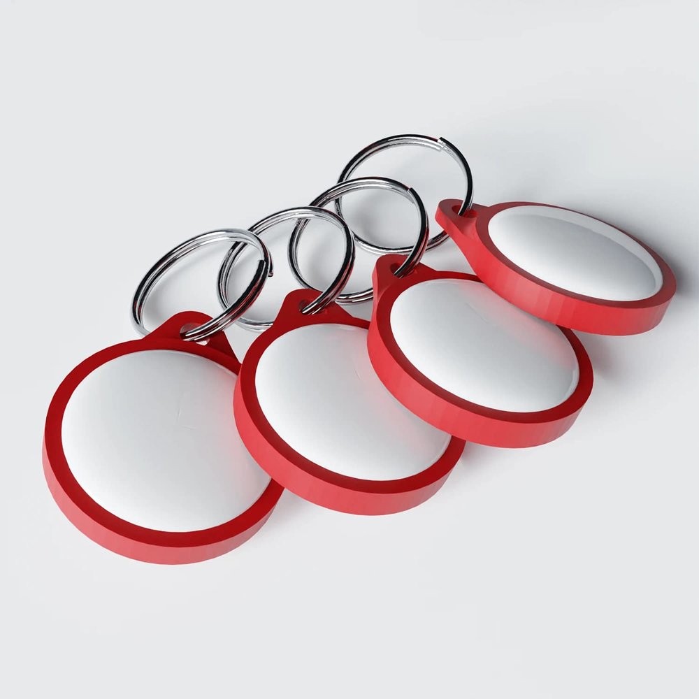 3D Cabin Product Compatible with AirTag Keyring Holder Attachment (4 Pack) Low Profile for Tracking Device - Pop Fit Red