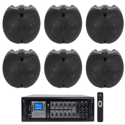 Rockville D4-70 Bundle: (6) Dual 4 in 70V Black Wall Mount Speakers 6.6 lbs, 12.05x6.6x8.7 in, 70Hz20kHz, 96dB Sensitivity, RCS350-6 350-Watt 6-Zone Commercial Amplifier with Bluetooth, 7-Items