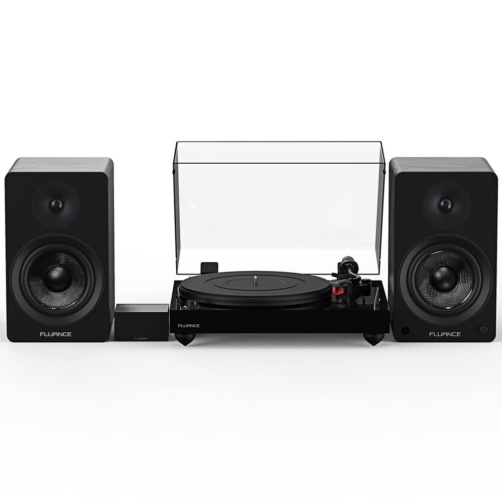 Fluance Reference RT83 High Fidelity Vinyl Turntable (Piano Black), PA10 Phono Preamp and Ai61 Powered 6.5" Bookshelf Speakers (Black Ash), Ortofon 2M Red Cartridge, 120W Class D Amplifier, Bluetooth