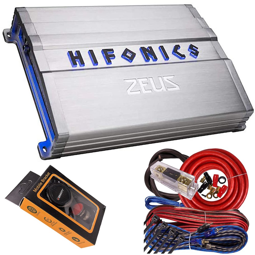 Hifonics ZG-2400.1D Zeus Gamma 1 Channel Super D Class 2400 Watt Car Audio Sound System Subwoofer Speaker Amp Amplifier with Gravity Magnet Phone Holder and 4 Gauge Kit Red Bundle