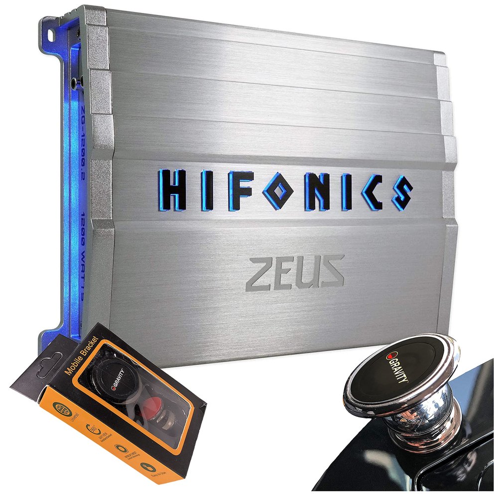 Hifonics ZG-1200.2 Zeus Gamma 2 Channel Super A/B Class 1200 Watt Car Audio Sound System Subwoofer Speaker Amp Amplifier with Gravity Magnet Phone Holder Bundle
