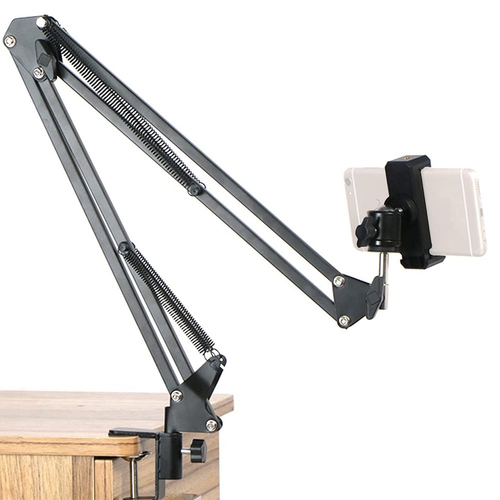 BGNing Desktop Camera Holder Mobile Phone Tablet Clip Flexible Long Arms Support Max 1.5kg for Webcam LED Ring Bracket Ball Head Tripod (Only Arm Holder)