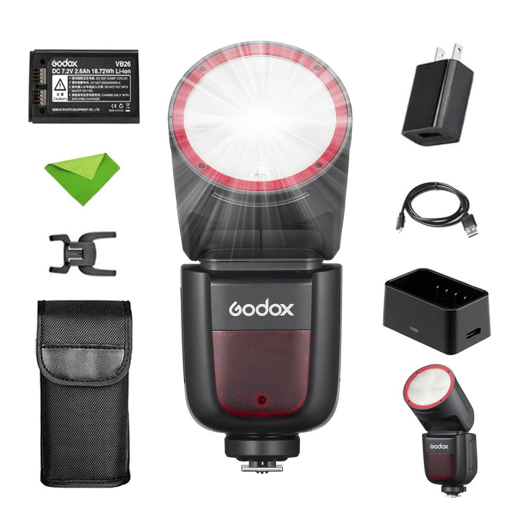 Godox V1-C V1C Godox Flash Speedlight Round Head Speedlite, 2.4G X Wireless HSS 76Ws Speedlight Flash for 6D 7D 50D 60D 500D 550D 600D 650D 1000D 1100D 1DX 580EX II 5D Mark II III (V1C USA Version)