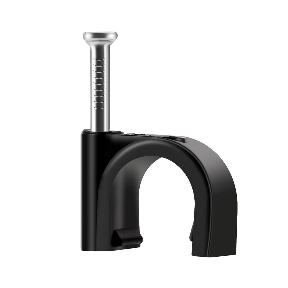 ERKXD Cable Clips Black with Steel Nails 10mm Wire Clips to Wall, Black Round Cable Nail Clips (0.39in/10mm)
