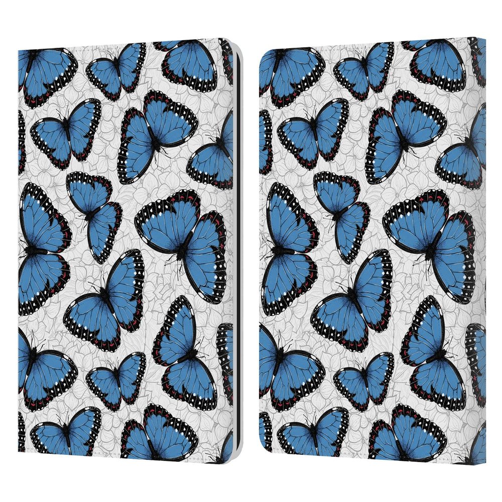 Head Case Designs Officially Licensed Katerina Kirilova Blue Butterflies Floral Patterns Leather Wallet Case Compatible with Kindle Paperwhite 1/2 / 3