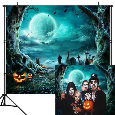 CapiSco 5X3FT Halloween Backdrop Photography Background Horror Moon Night Scary Cemetery Pumpkin Lantern Backdrop for Kids Adult Family Party Birthday Banner Decor Halloween Photo Backdrop SCO192S