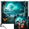CapiSco 5X3FT Halloween Backdrop Photography Background Horror Moon Night Scary Cemetery Pumpkin Lantern Backdrop for Kids Adult Family Party Birthday Banner Decor Halloween Photo Backdrop SCO192S view 1