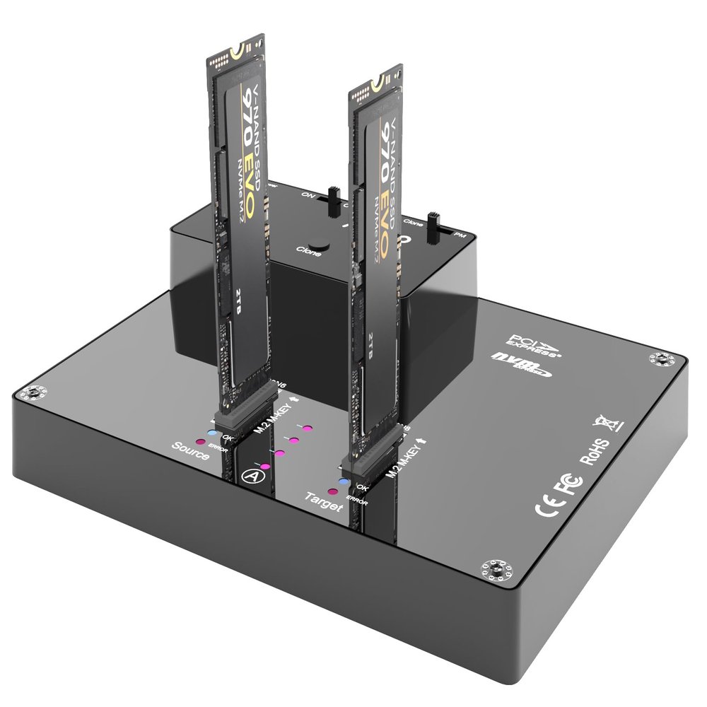 MAIWO K3015P Portable Dual Bay M.2 NVME Docking Station, Tool-Free Type-C10Gbps NVME SSD External Enclosure, with Offline Clone duplicator and System Copy Function.