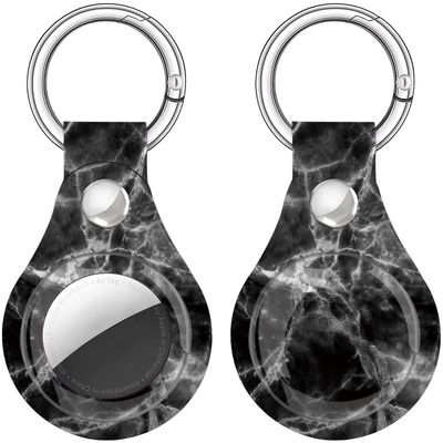 Case for Airtags Holder, Cute Air Tags Case Cover with Anti-Lost Keychain, [Scratch Resistant] Protective Airtags Case for Apple Tracker Key Finder 2021 Women (Black Marble)