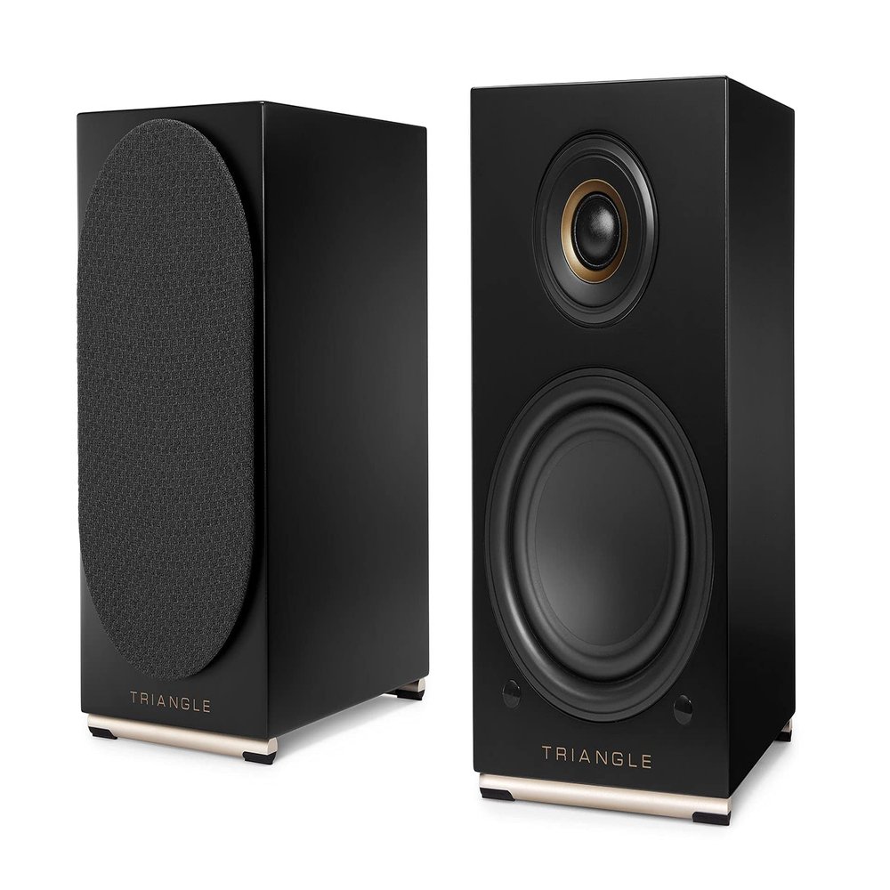 triangle - AIO Twin - Wi-Fi & Bluetooth Active Bookshelf Speakers with 2x50W Amplifier - HD Audio - Phono/Turntable + Optical TV Inputs - 165 x 304 x 235 mm - Black (Pair)