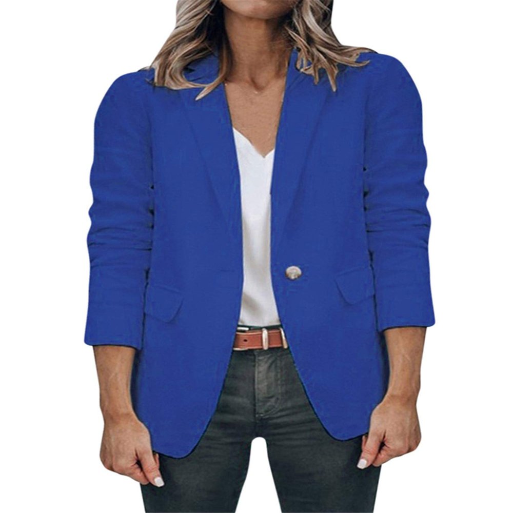 Andongnywell Women's Casual Long Sleeve Lapel with Button Slim Work Office Blazer Jacket Outwear Coats (Blue,2,Medium)