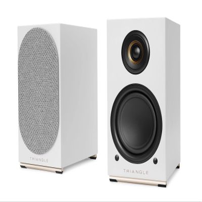 triangle - AIO Twin - Wi-Fi & Bluetooth Active Bookshelf Speakers with 2x50W Amplifier - HD Audio - Phono/Turntable + Optical TV Inputs - 165 x 304 x 235 mm - White (Pair)